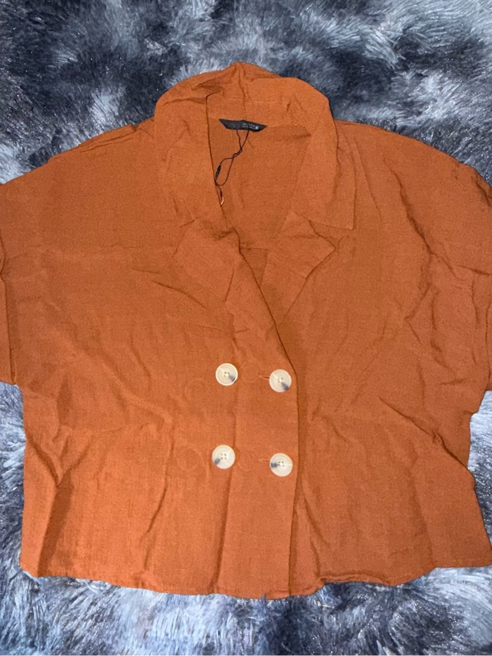 Zara Rust Orange Cropped Double-Breasted Button-Front Shirt